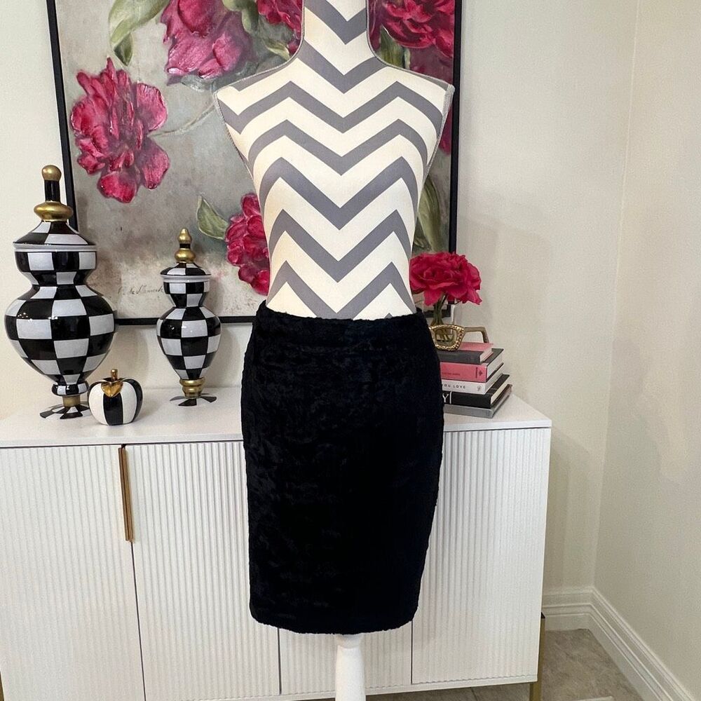 Etcetera Women's Crushed Velvet Flat Front Straight & Pencil Skirt Black Size 4